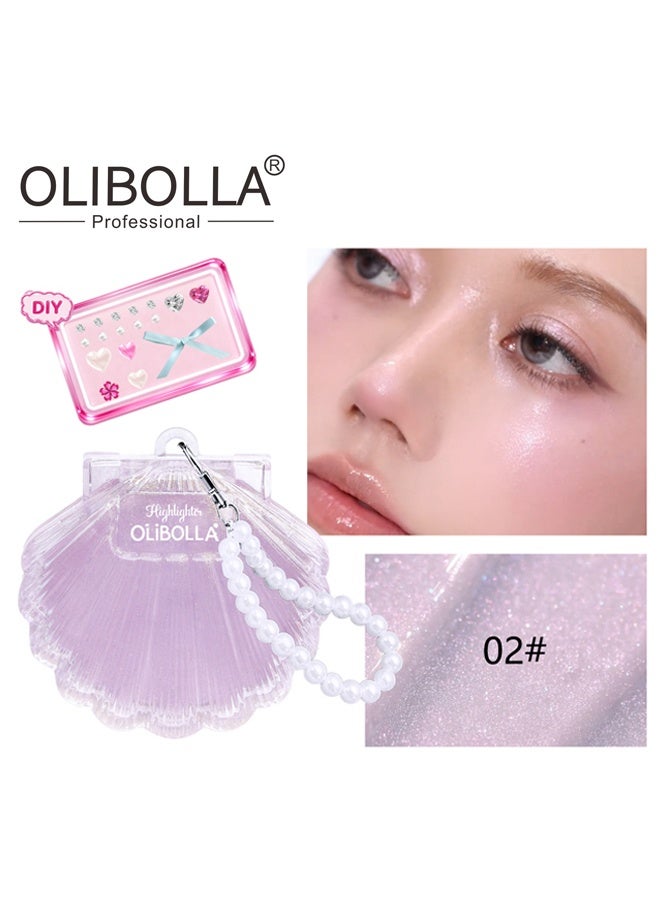 OLIBOLLA Shell Highlighter Balm-Cute Pearl Charms Keychain, Glitter Highlighter Makeup,Natural Glow Finish,Long Lasting Face Illuminator,Gift for Women,Girl - Image 2